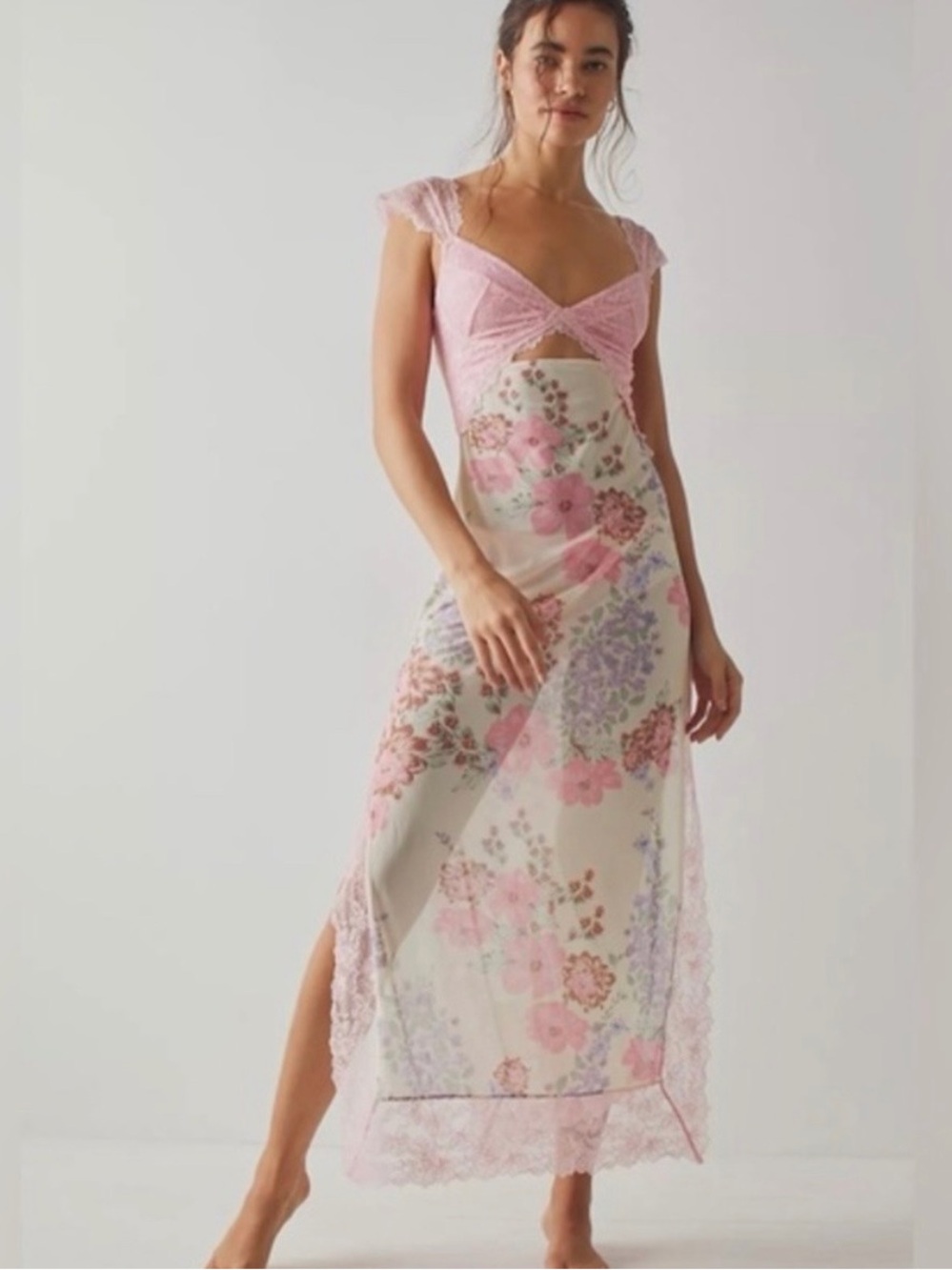 Free People Suddenly Fine Pink Floral Lace Maxi Dress